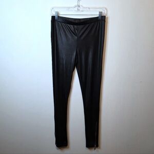 Miley Cyrus & Max Azria Black Liquid Faux Leather Leggings Ankle Zip Y2K Size XL